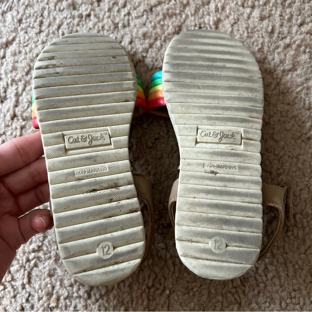 Cat & Jack Tan and Red Sandals Vibrant Rainbow Straps